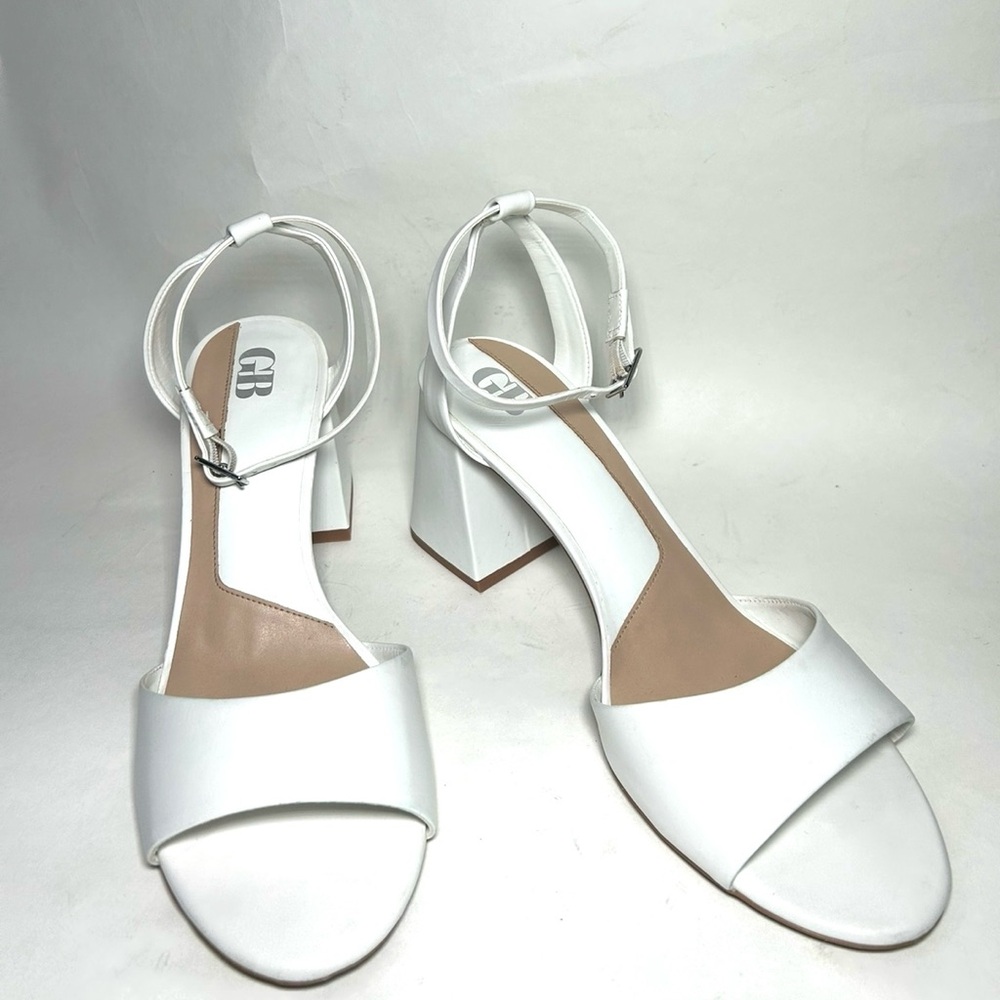 Gianni Bini White Ankle-Strap Block Heel Sandals